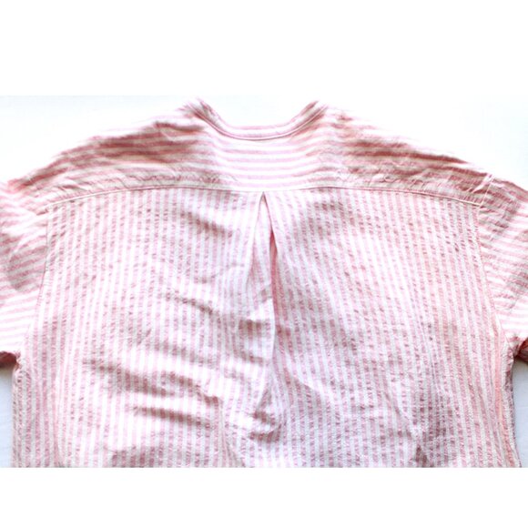 Caron Callahan Kalloni Shirt Dress / Small / Pink Linen Stripe Oversized Midi - Picture 8 of 9